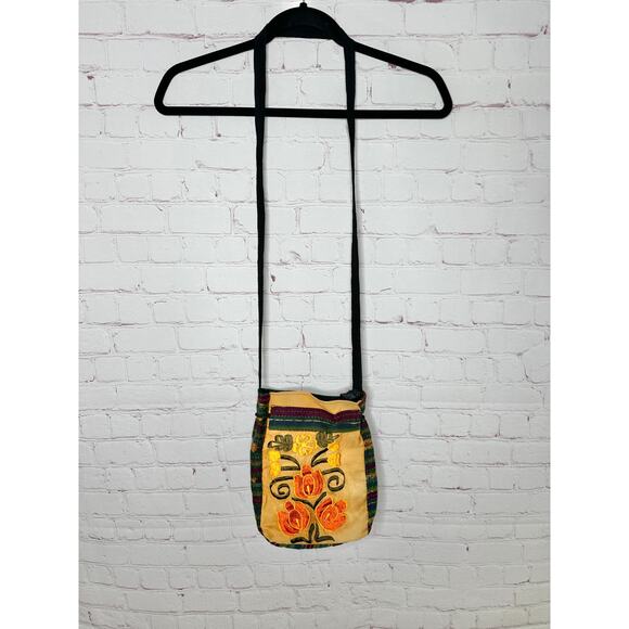 Embroidered Floral Indie Bag Earthy Hippie Boho Crossbody Bucket Purse - Picture 2 of 6